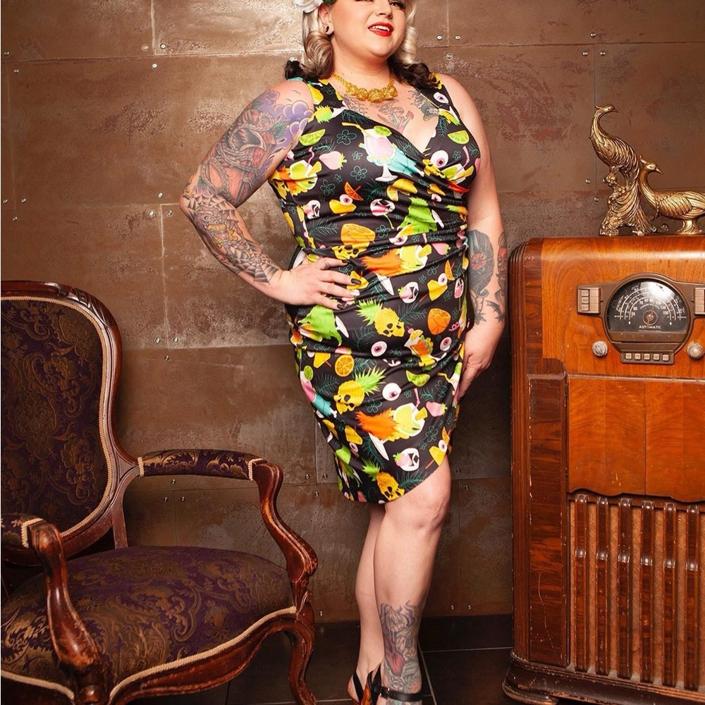 Sourpuss Black Dress with Colorful Bird Print